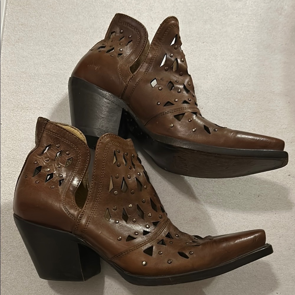 Brown Leather Western Ankle Boots